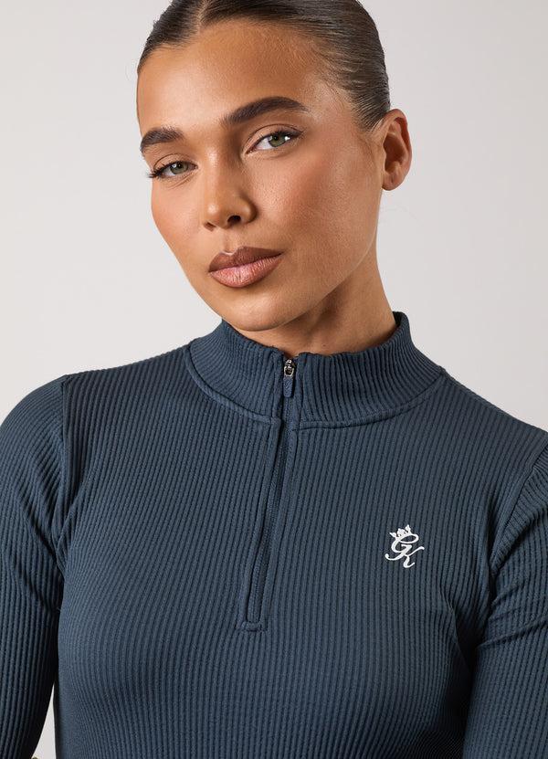 Gym King Formation Rib Longline 1/4 Zip Funnel Deep Slate Blue