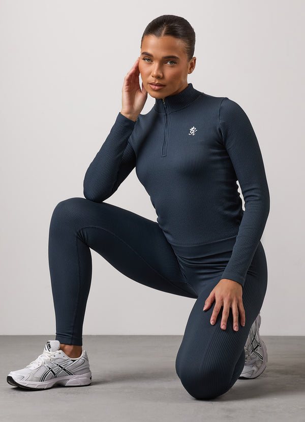 Gym King Formation Rib Longline 1/4 Zip Funnel Deep Slate Blue