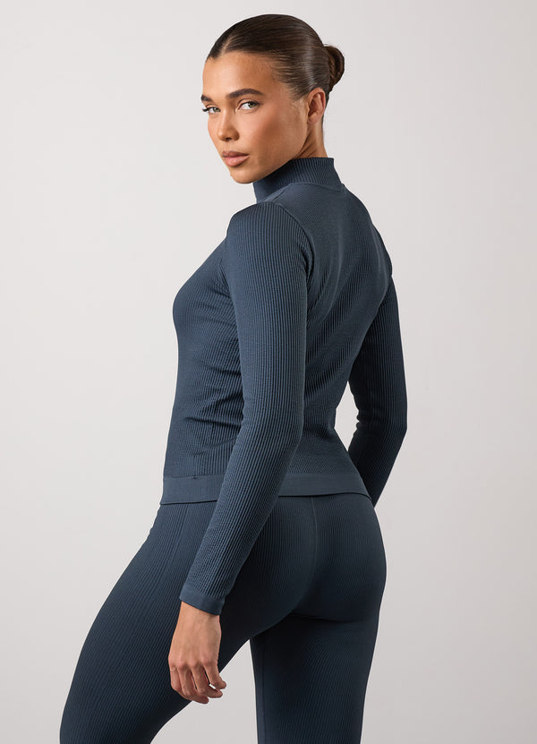 gym king Formation Rib Longline 1/4 Zip Funnel Deep Slate Blue