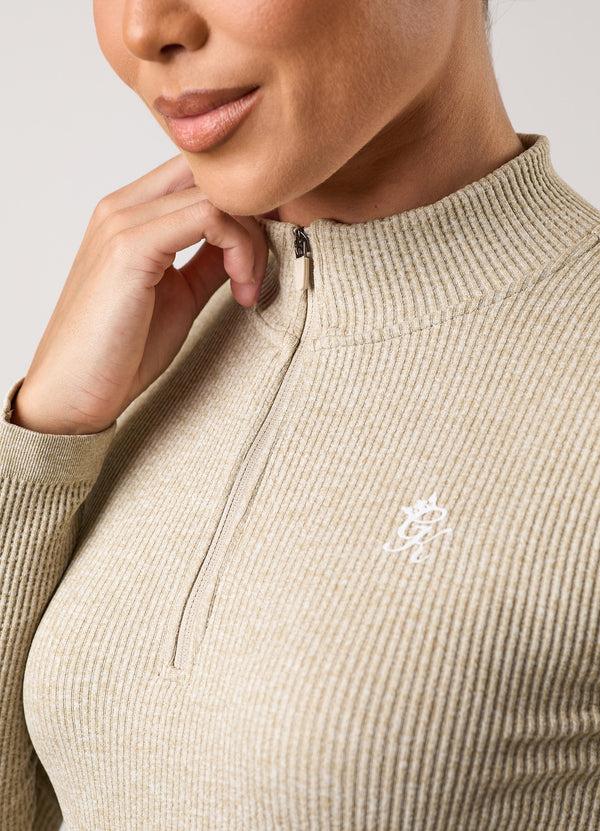 Gym King Formation Rib Longline 1/4 Zip Funnel Oatmeal Marl