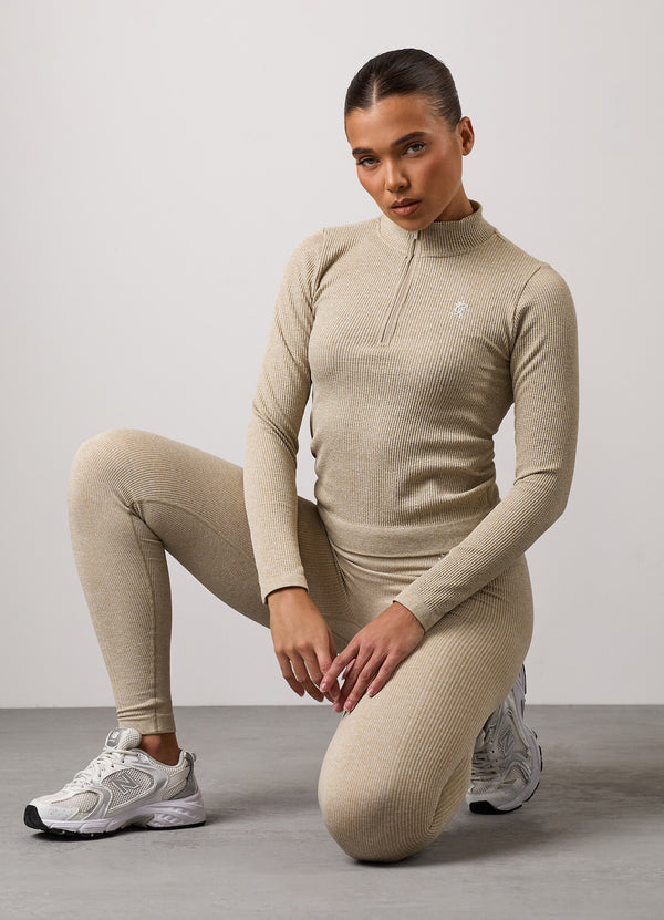 Gym King Formation Rib Longline 1/4 Zip Funnel Oatmeal Marl