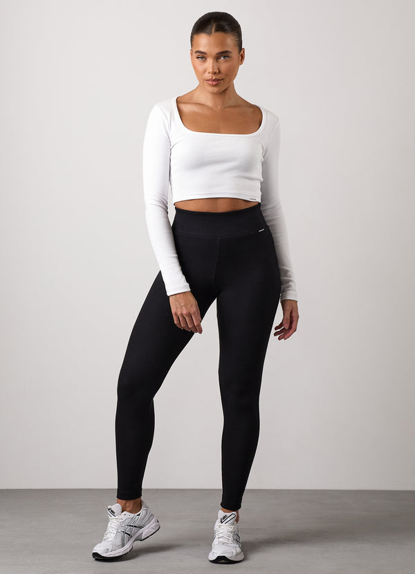 Gym King 365 Rib Long Sleeve Crop Tee White