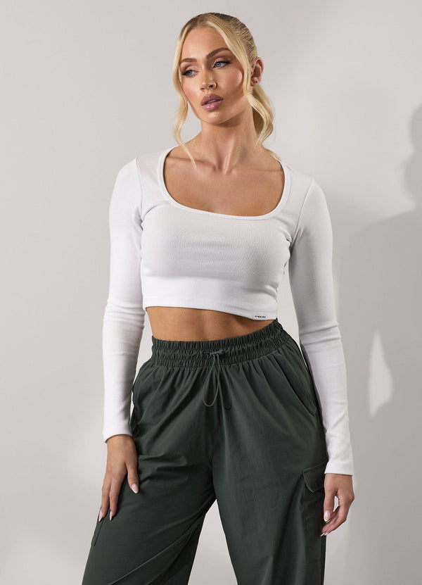 Gym King 365 Rib Long Sleeve Crop Tee White