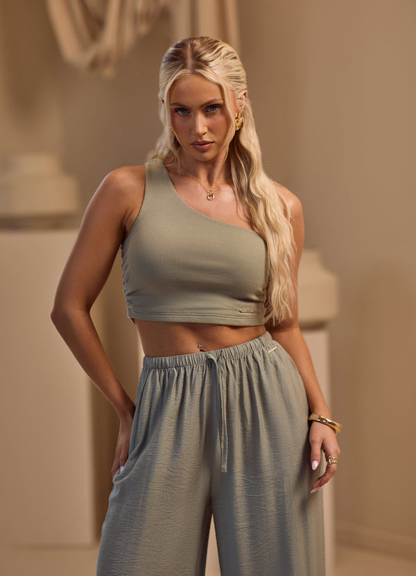 Gym King Asymmetric Crop Dusky Sage