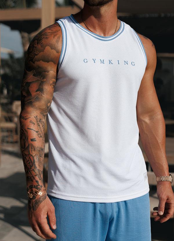 Gym King Brooklyn Mesh Vest White/Provence Blue