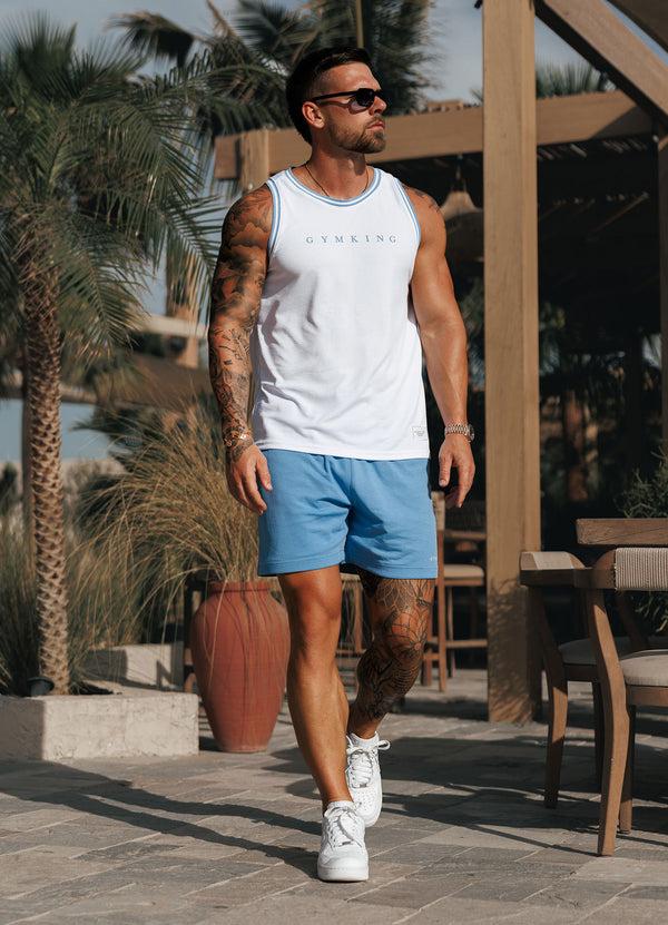 Gym King Brooklyn Mesh Vest White/Provence Blue