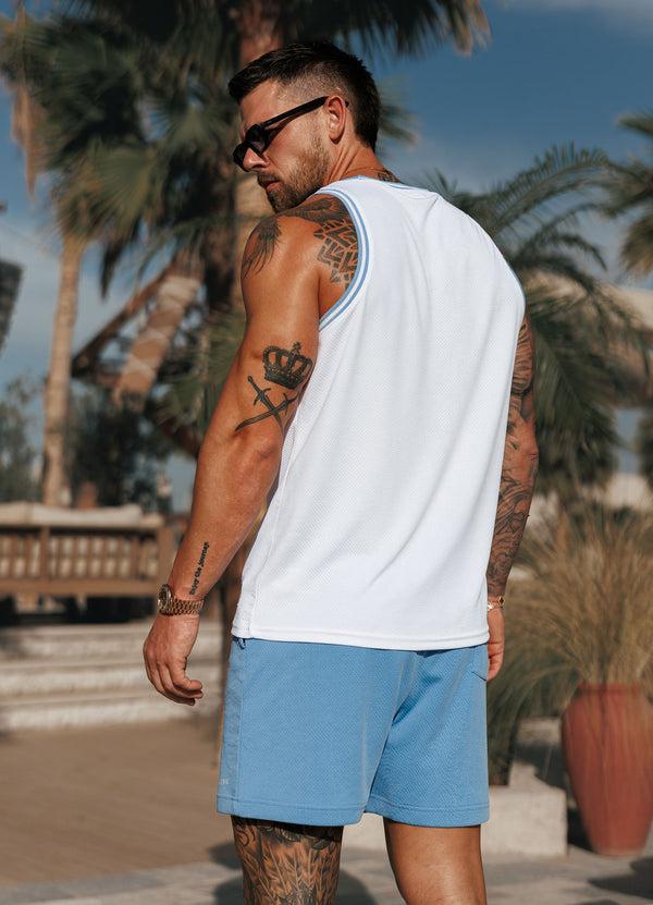 gym king Brooklyn Mesh Vest White/Provence Blue