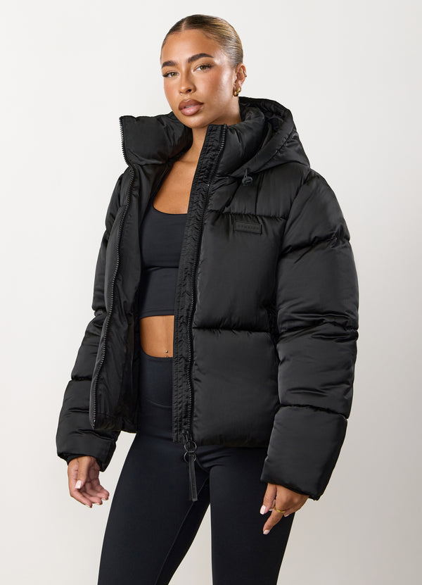 Gym King Cropped Padded Jacket - Hi Shine Black