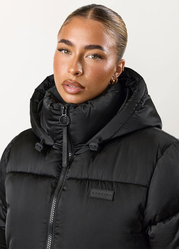 Gym King Cropped Padded Jacket - Hi Shine Black