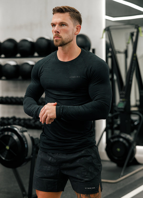 gym king Debossed Camo Seamless LS Tee Black