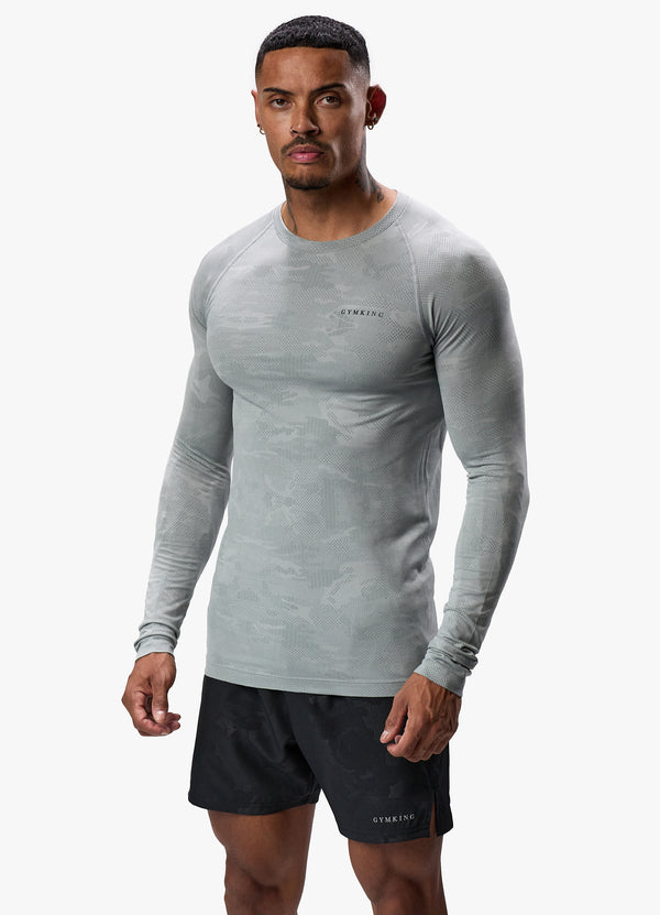 Gym King Debossed Camo Seamless LS Tee Cloudy Grey