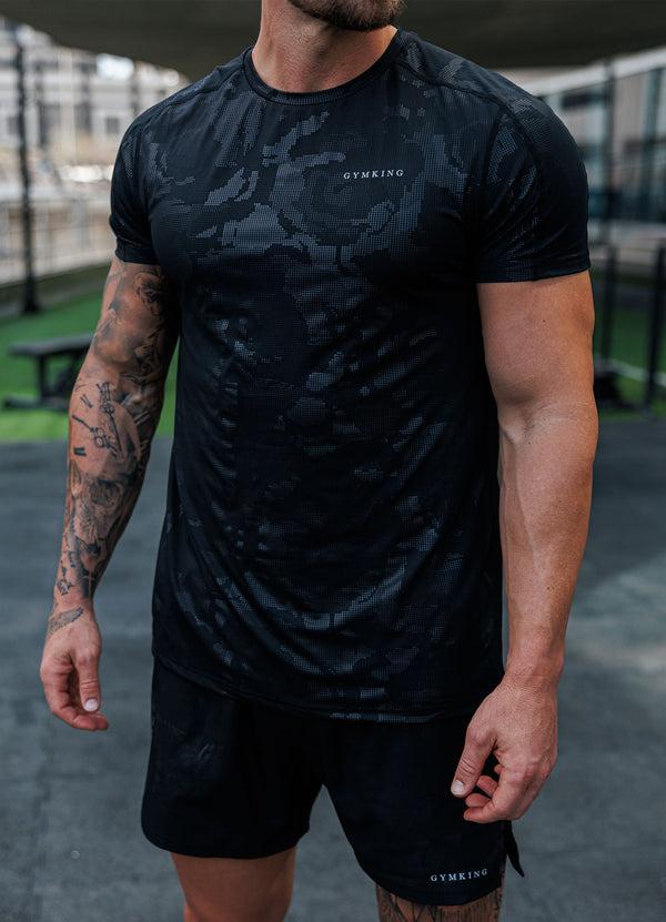 Gym King Debossed Camo SS Tee Black