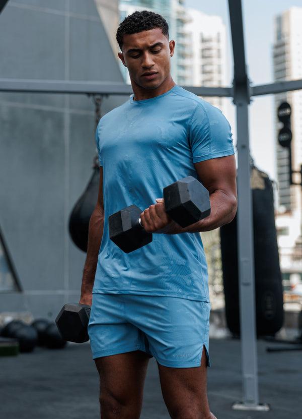 Gym King Debossed Camo SS Tee Coastal Blue