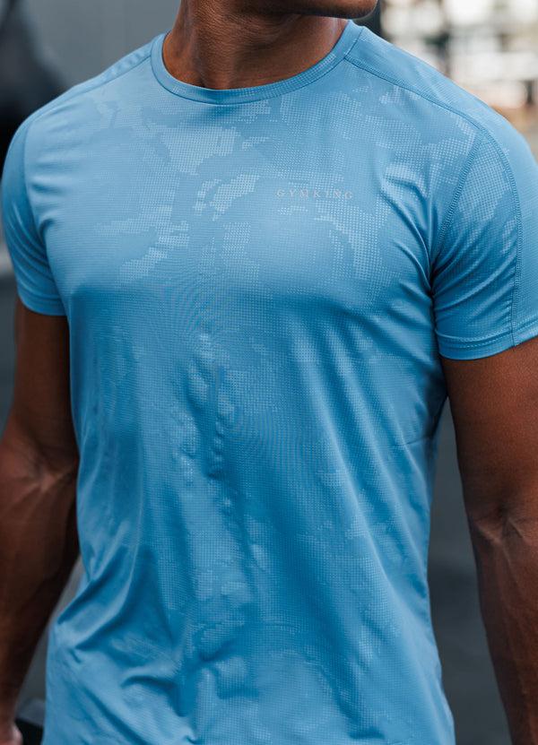 Gym King Debossed Camo SS Tee Coastal Blue