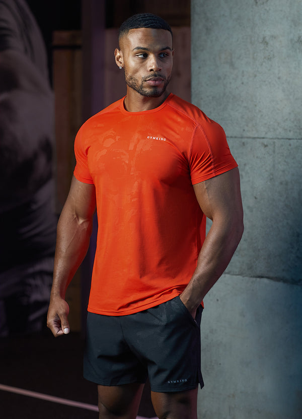 Gym King Debossed Camo Tee Flame Orange