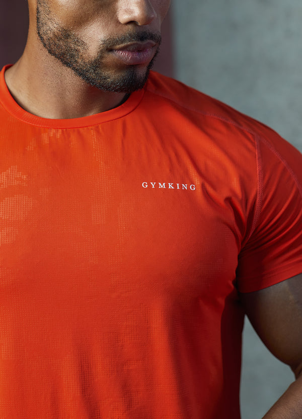 Gym King Debossed Camo Tee Flame Orange