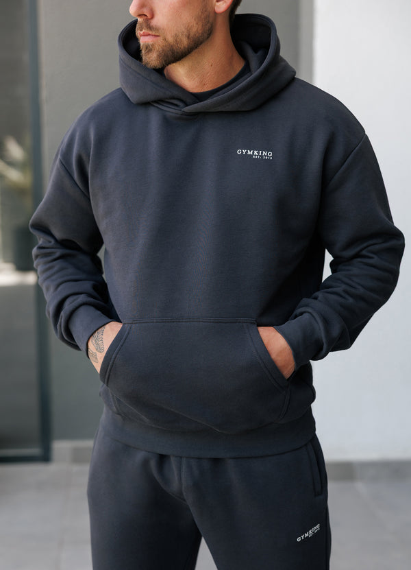 gym king Established Relaxed Fit Hood Pewter/White