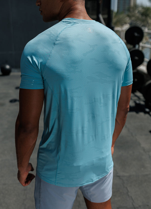 gym king Focus Camo Knit Tee Aquatic Blue