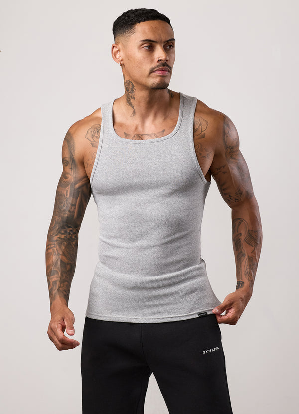 Gym King Fundamental Rib Vest Grey Marl