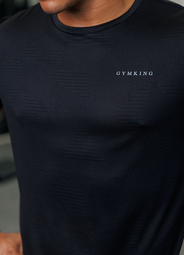 Gym King Geometric Knit Linear Tee Black
