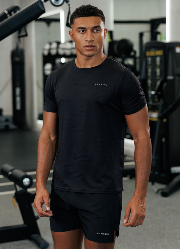 Gym King Geometric Knit Linear Tee Black