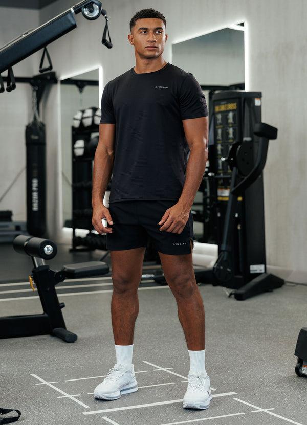 Gym King Geometric Knit Linear Tee Black