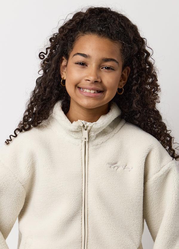 Gym King Kids Full Zip Borg Jacket Cream