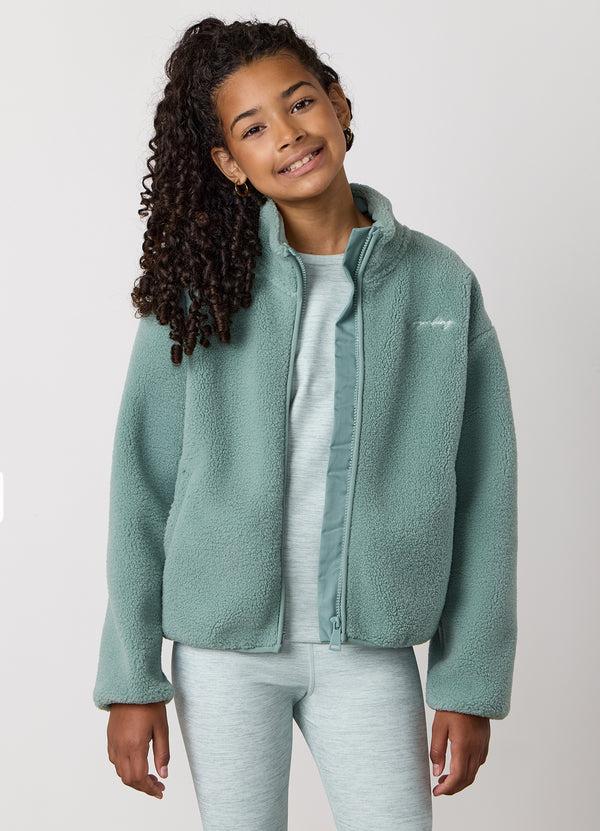 Gym King Kids Full Zip Borg Jacket Green Mist