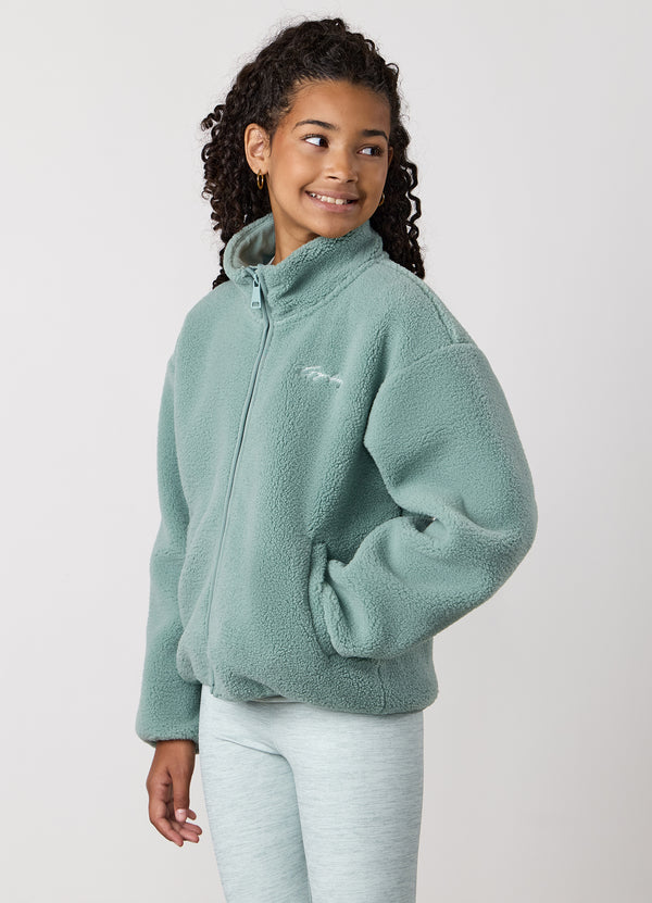 gym king Kids Full Zip Borg Jacket Green Mist