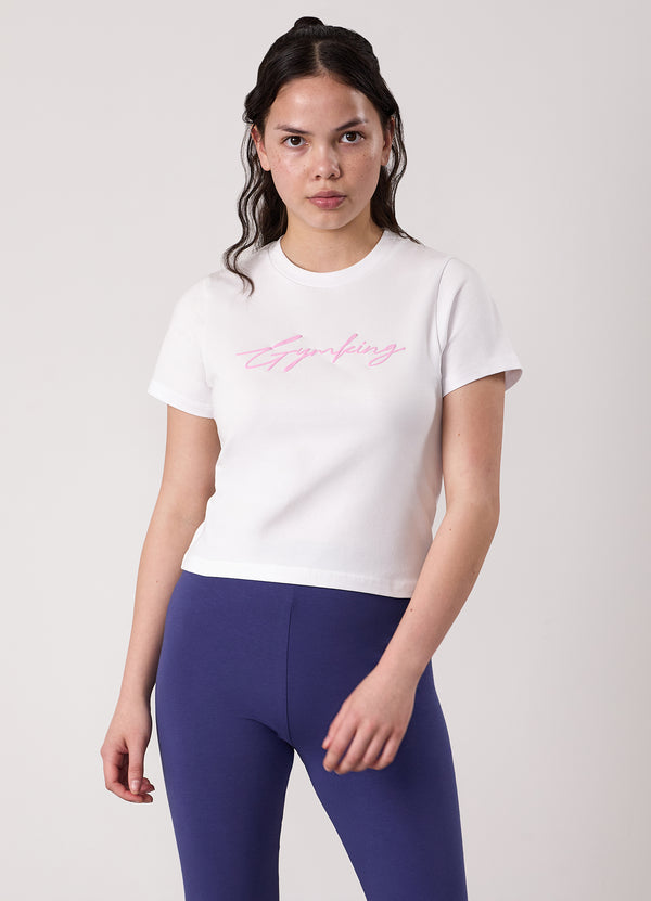 Gym King Kids Script Jersey Fitted Tee White