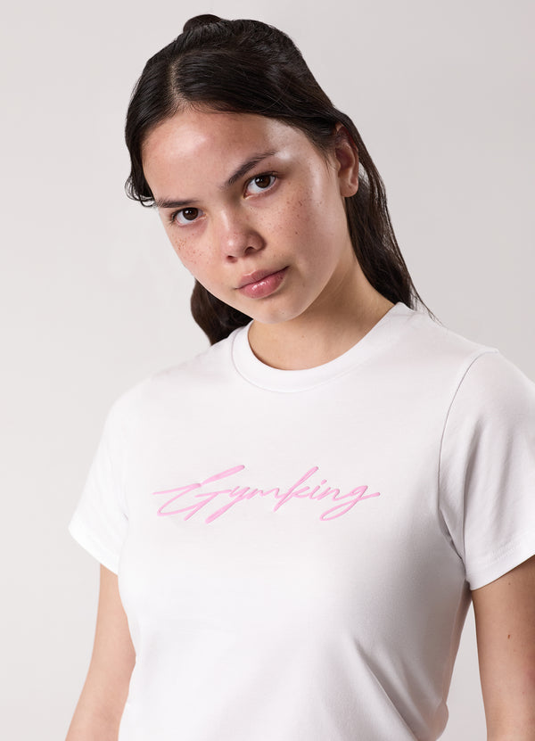 Gym King Kids Script Jersey Fitted Tee White