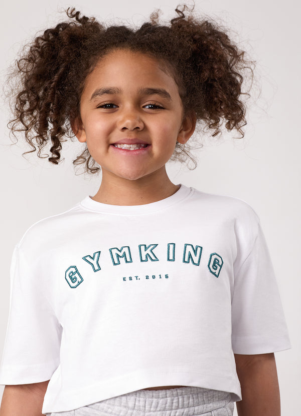 Gym King Kids Shadow Cropped Tee White/Dusky Fern