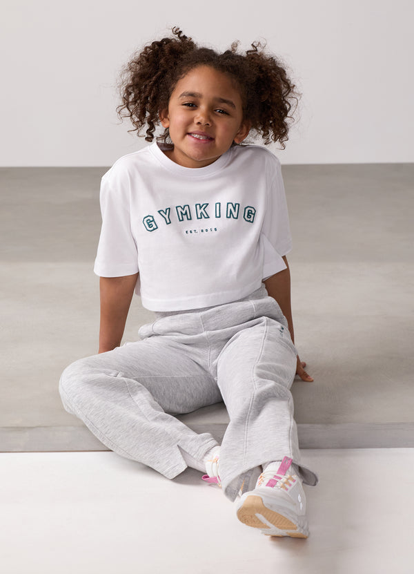 Gym King Kids Shadow Cropped Tee White/Dusky Fern