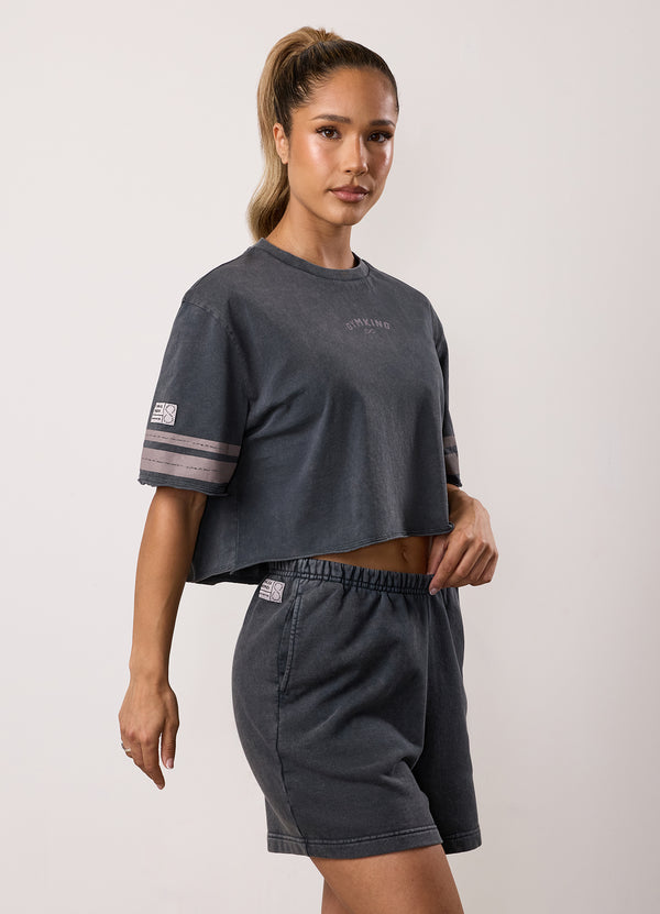 Gym King Limitless Crop Jersey Tee Washed Black