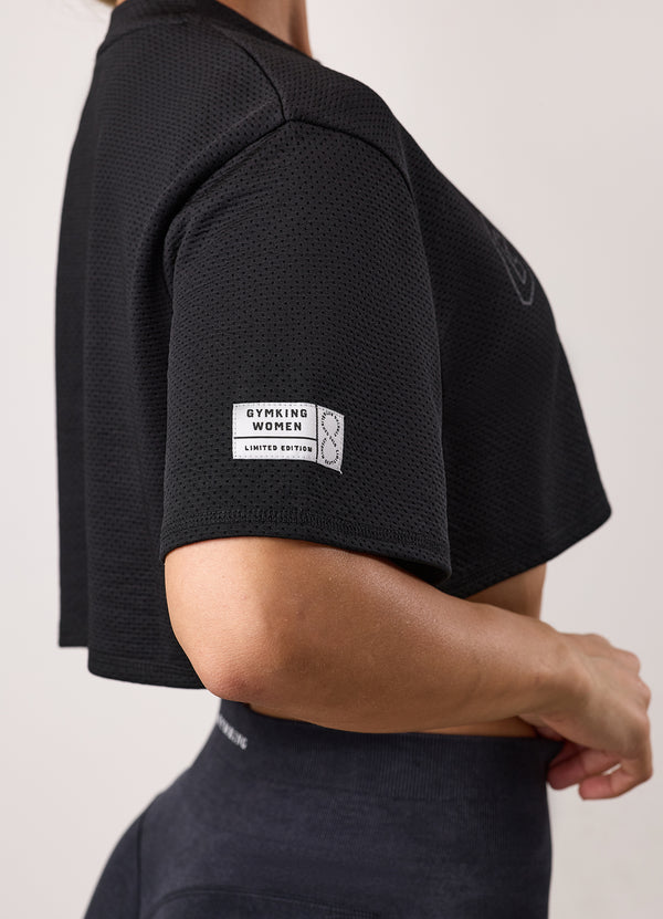 Gym King Limitless Crop Mesh Tee Black