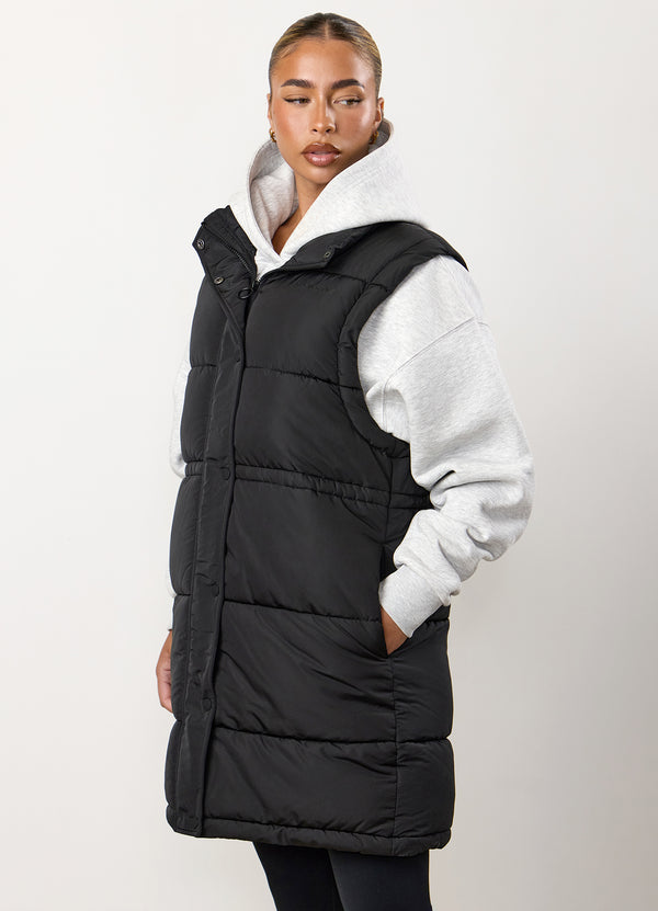 Gym King Padded Longline Gilet – Black