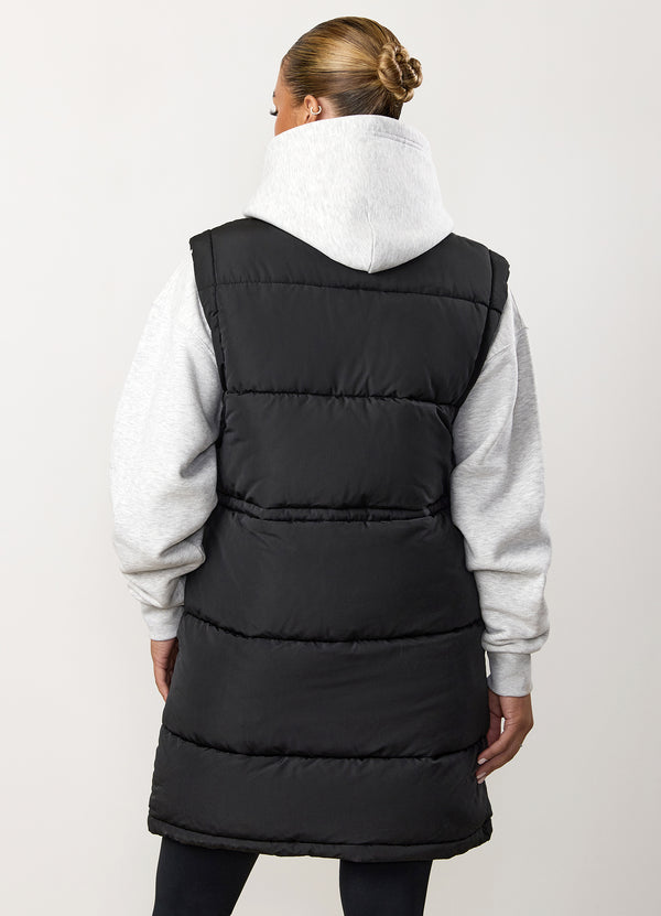 gym king Padded Longline Gilet – Black