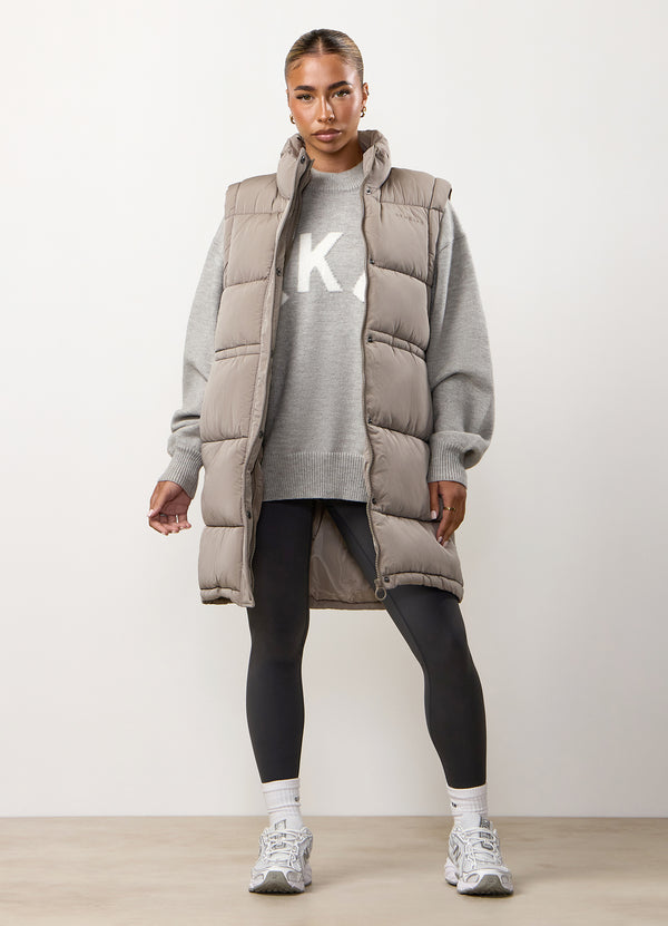 Gym King Padded Longline Gilet Truffle