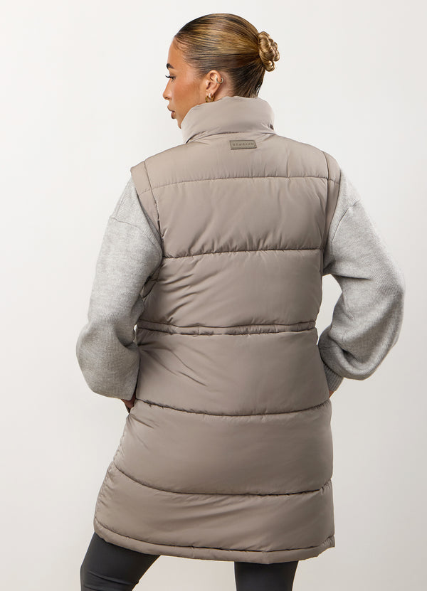 gym king Padded Longline Gilet Truffle