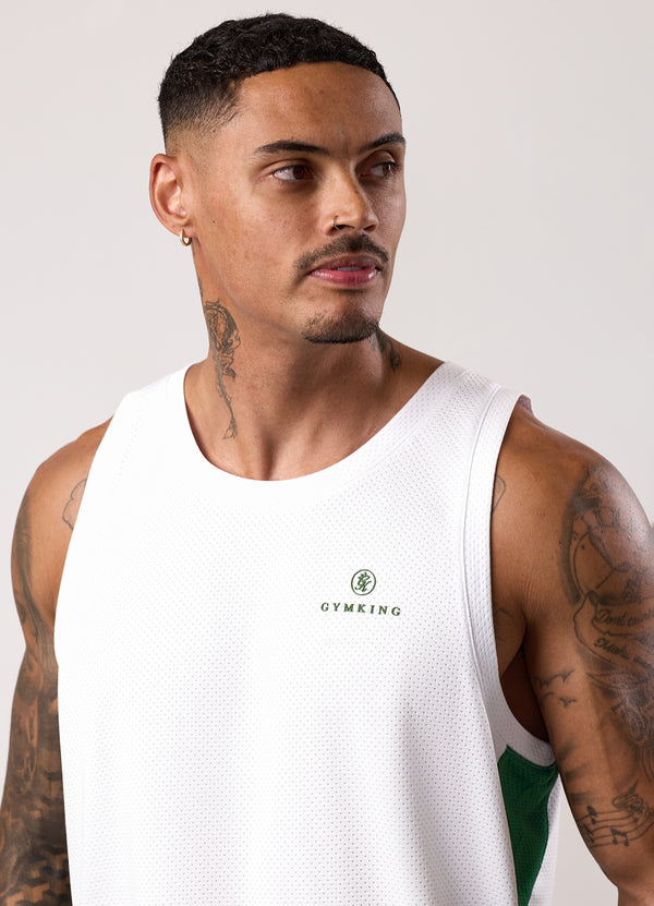 Gym King Pro Classic Mesh Vest White/Bottle Green