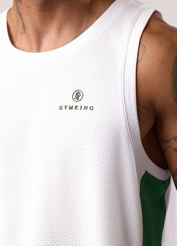 Gym King Pro Classic Mesh Vest White/Bottle Green