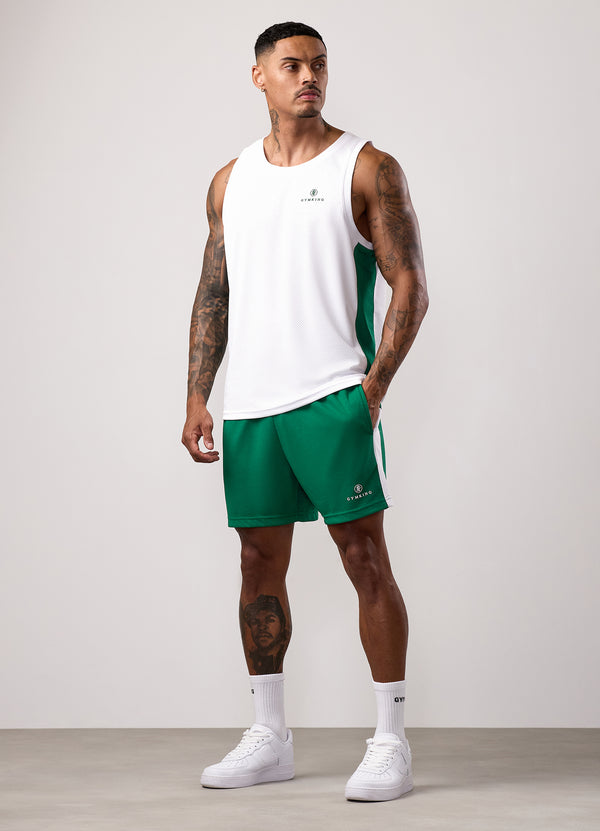Gym King Pro Classic Mesh Vest White/Bottle Green
