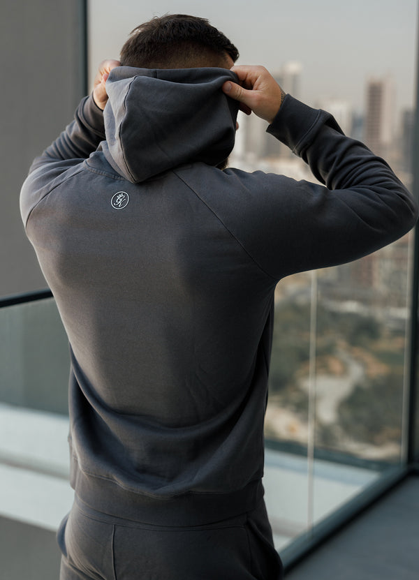 gym king Pro Logo Fleece Hood Graphite