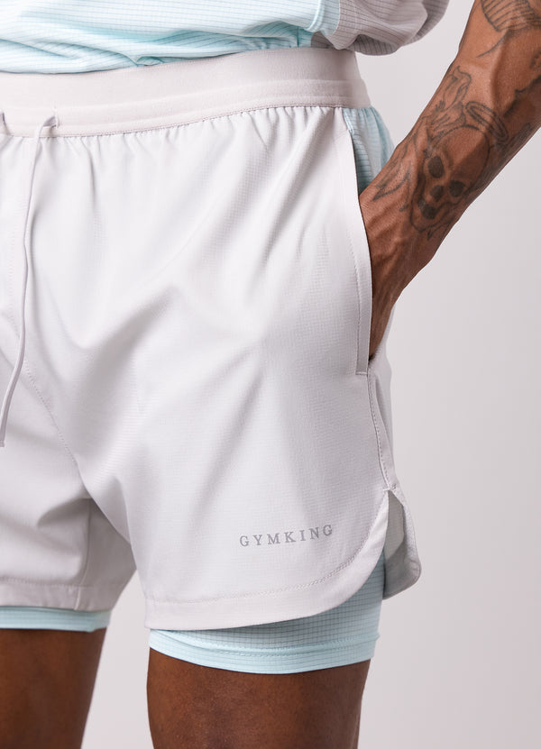 Gym King Progress 2-In-1 Short Light Grey/Ice Blue