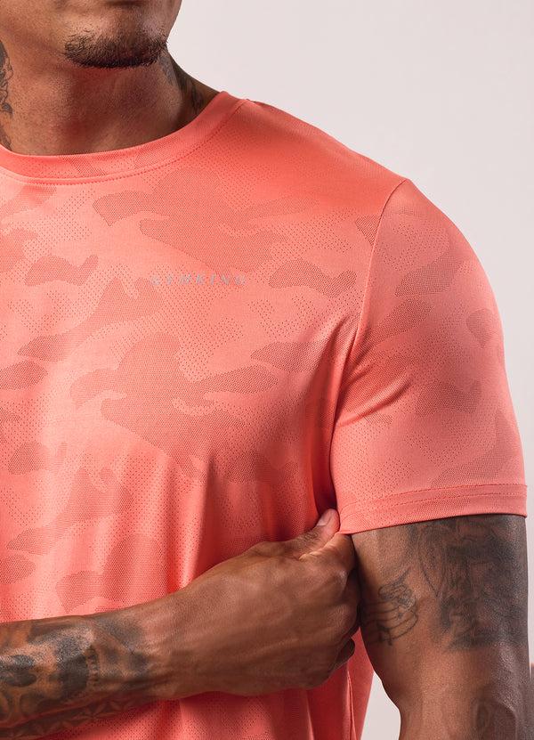 Gym King Relentless Camo Tee Coral Punch
