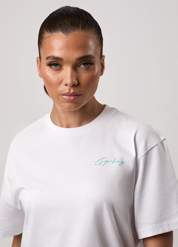 Gym King Reset Boyfriend Tee White/Deep Aqua