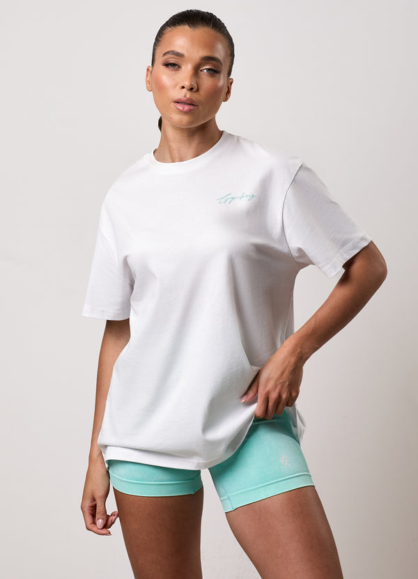 gym king Reset Boyfriend Tee White/Deep Aqua