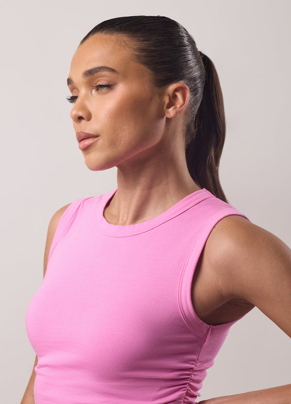 Gym King Ruched Jersey Tank Bubblegum Pink