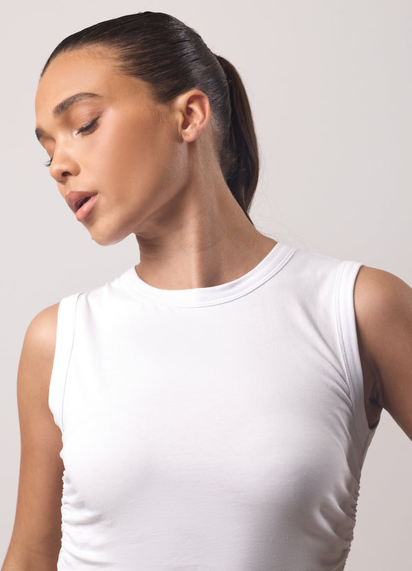 Gym King Ruched Jersey Tank White