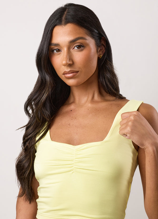 Gym King Ruched Jersey Vest Lemon Cream